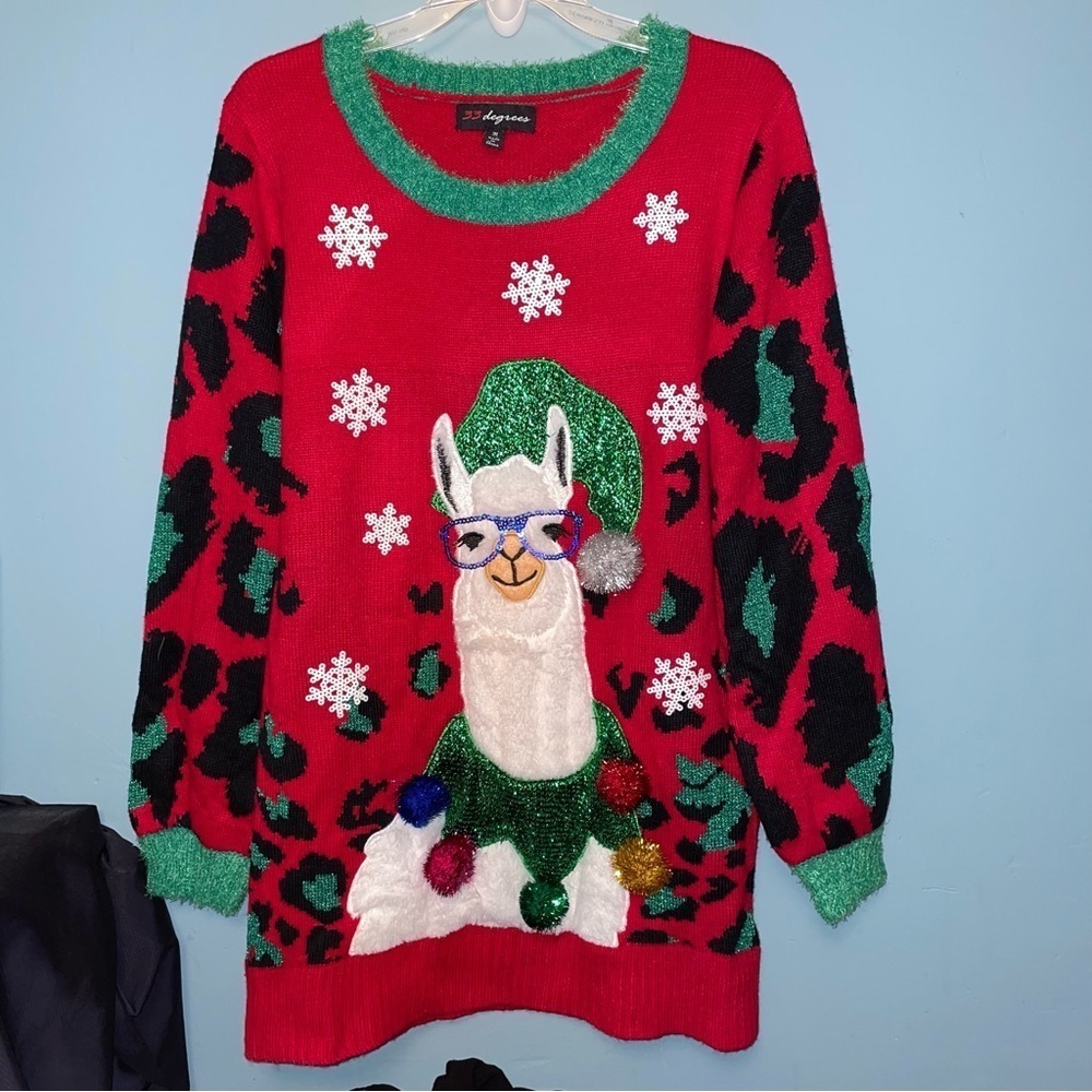 33 Degrees Ugly Christmas Sweater Christmas Llama Size Medium